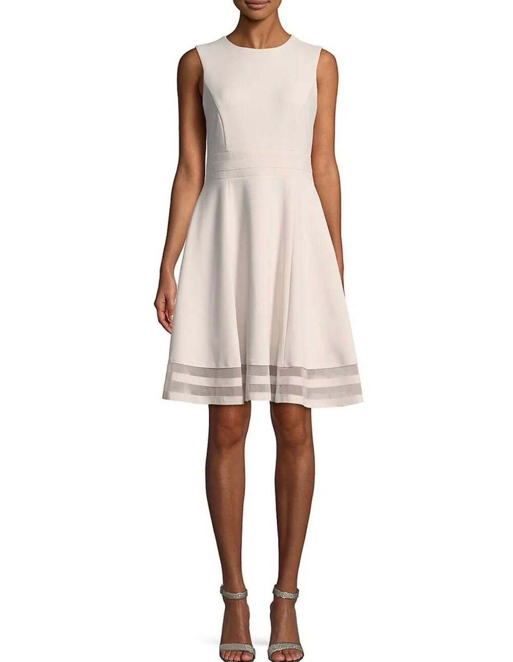 Calvin Klein Illusion Trim Fit & Flare Dress Women's Blush Pink Mesh Size 12